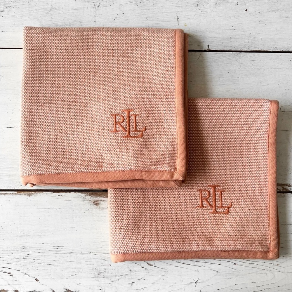 NWT 2 Ralph Lauren 20" LOGO Square Throw PILLOW Covers RLL dusty Rose Orange - Picture 3 of 8
